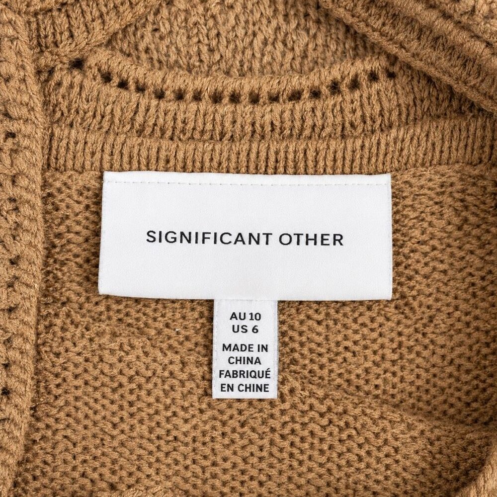 Significant Other Saoirse Midi Maxi Halter Dress Knit Crochet Biscuit Tan Size 6 - Picture 9 of 13